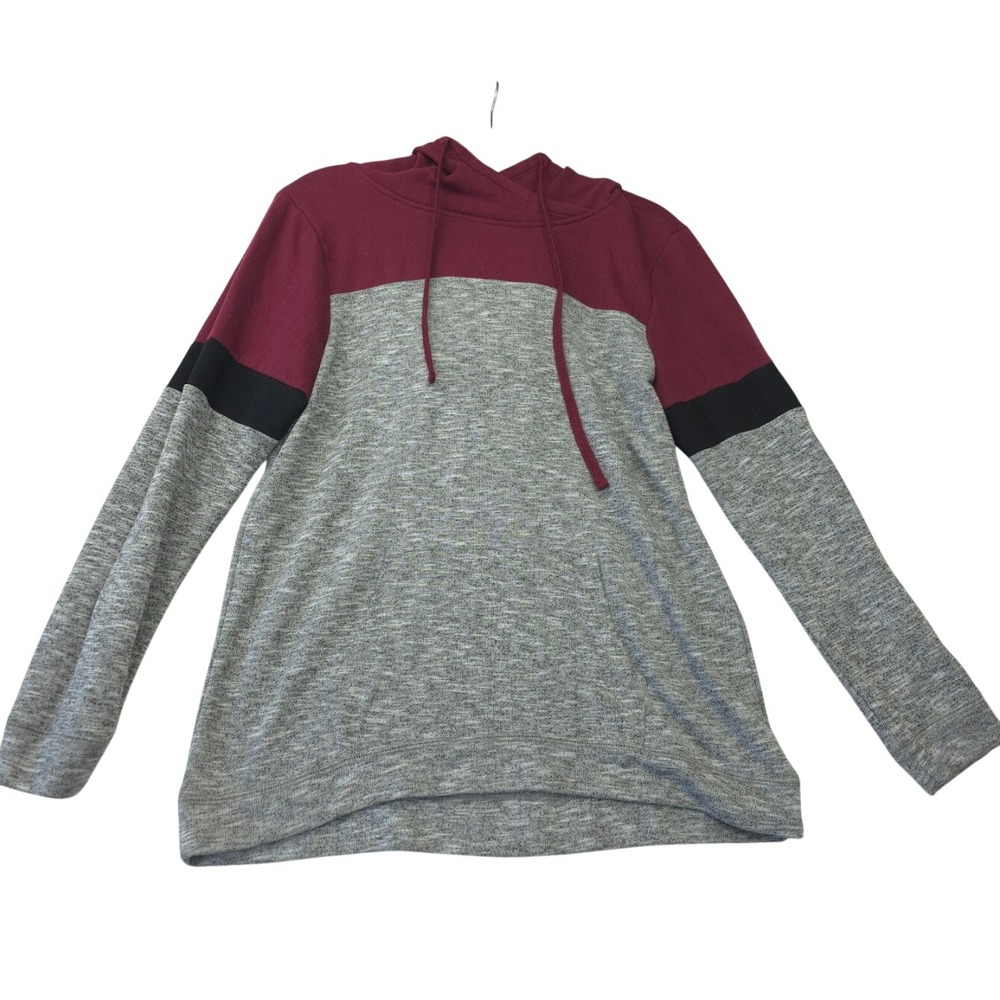 Chance or Fate Womens Colorblock Hoodie Burgundy Grey Black Size L Preppy Cozy